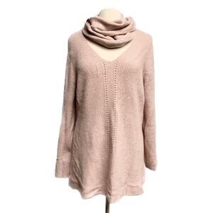Pink Knit Oversized Sweater with Infinity Scarf